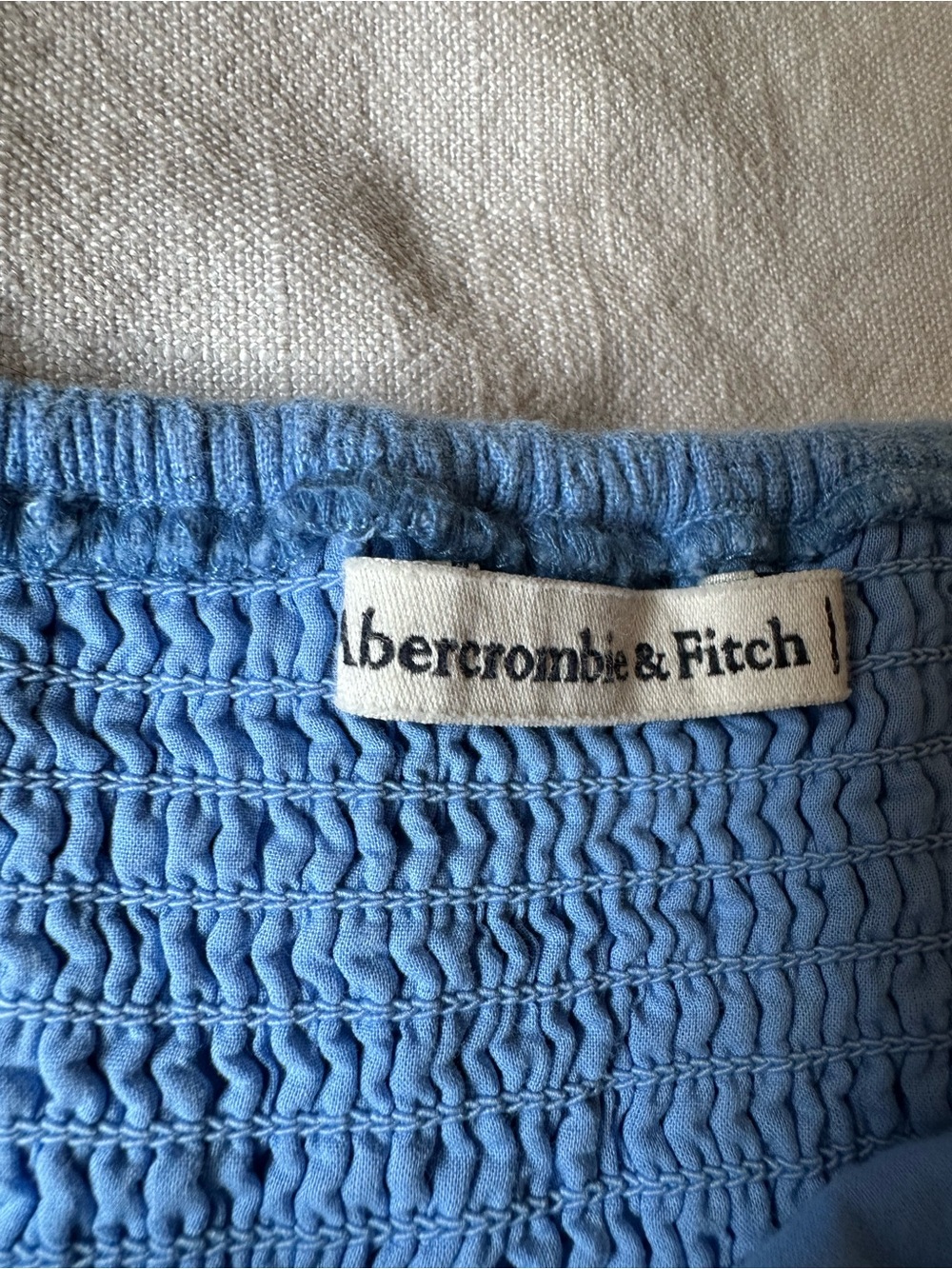 Abercrombie & Fitch Emerson Linen-Blend Blue Puff-Sleeve Dress - Picture 6 of 8